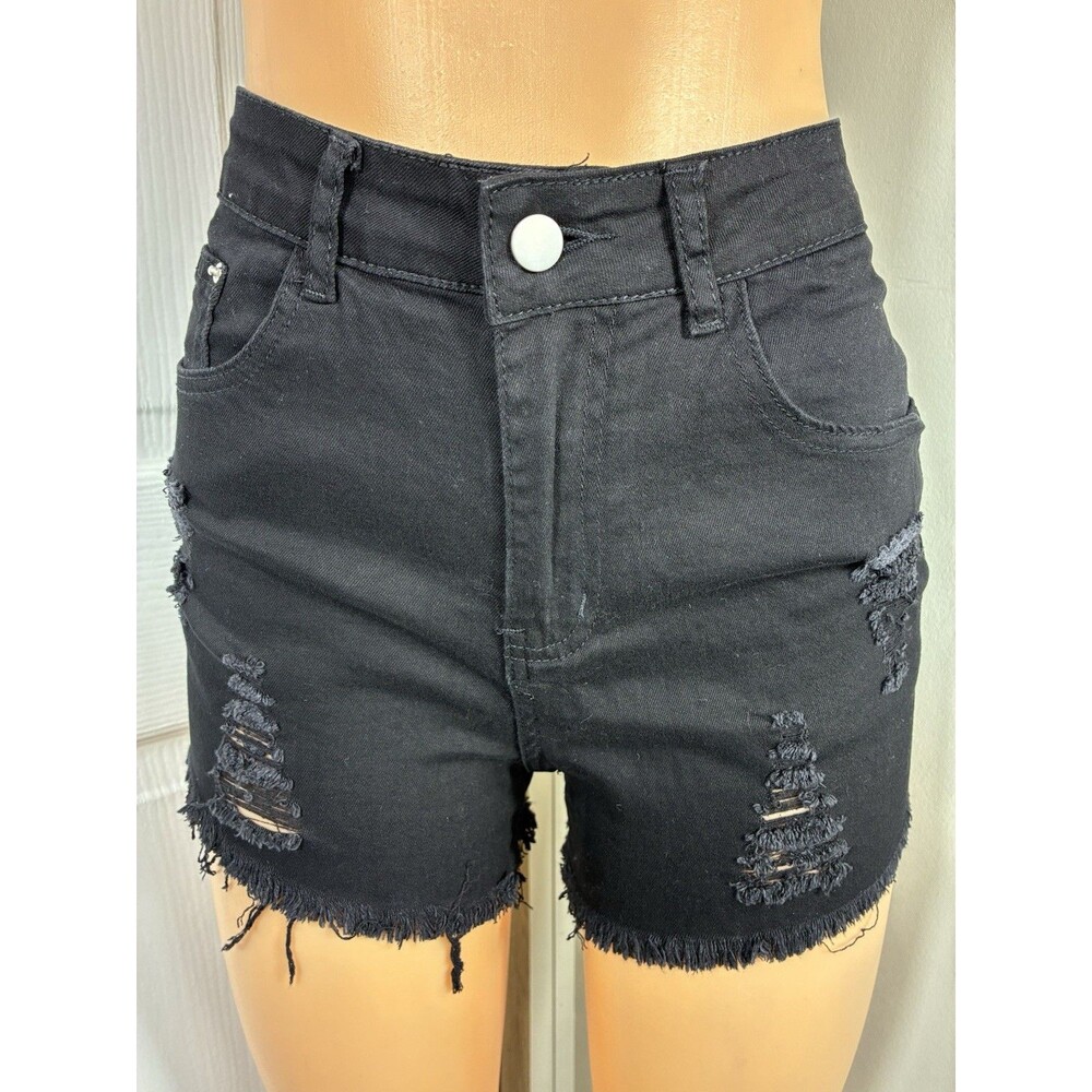 Womens Jean Shorts Sz M Soft Black Denim High Rise Distressed